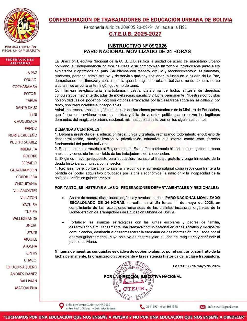 comunicado magisterio 