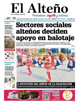 Portada del día de El Alteño 