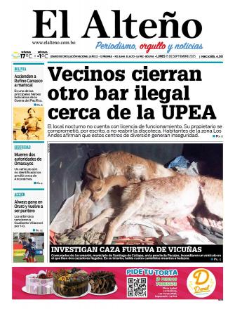 Portada del día de El Alteño 