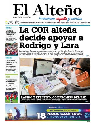 Portada del día de El Alteño 