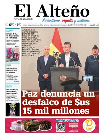Portada del día de El Alteño 