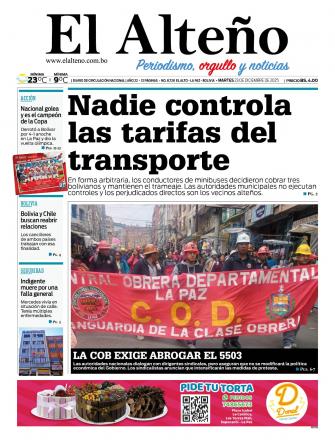 Portada del día de El Alteño 