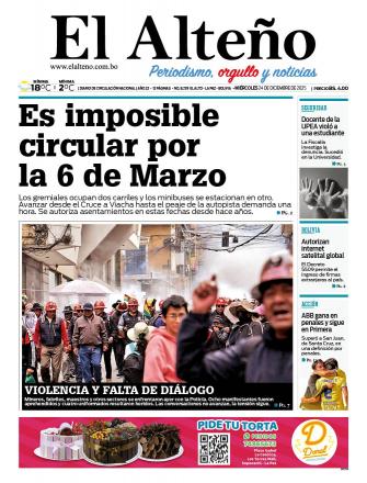 Portada del día de El Alteño 