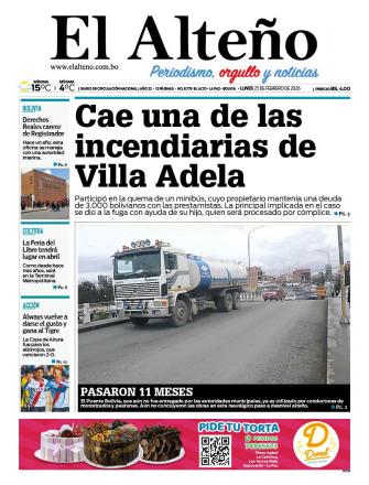 Portada del día de El Alteño 