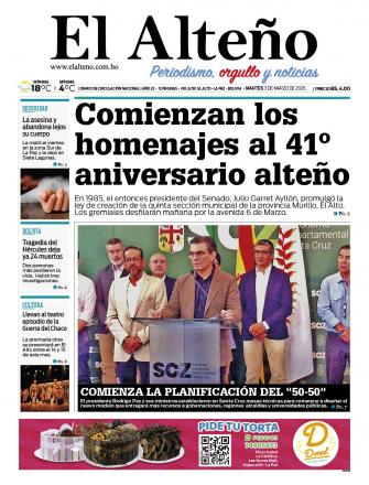 Portada del día de El Alteño 