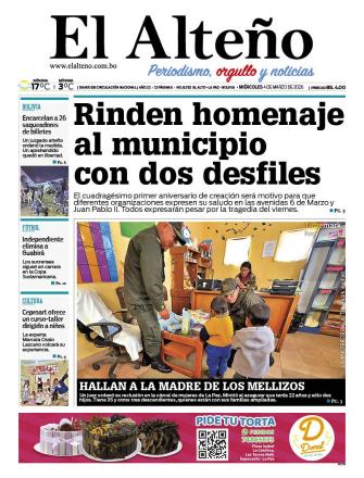 Portada del día de El Alteño 