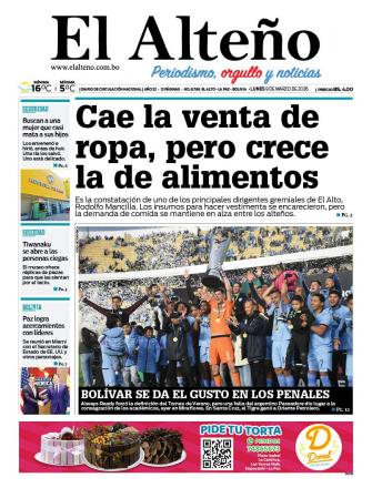 Portada del día de El Alteño 