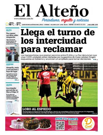 Portada del día de El Alteño 
