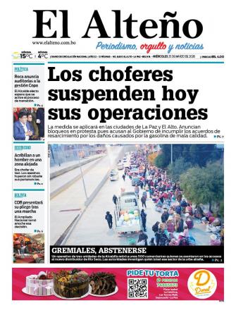 Portada del día de El Alteño 
