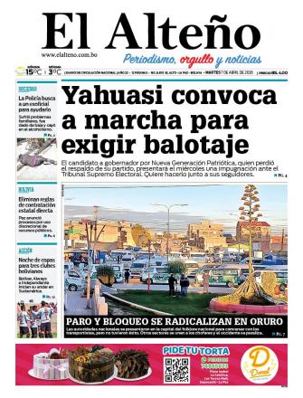Portada del día de El Alteño 