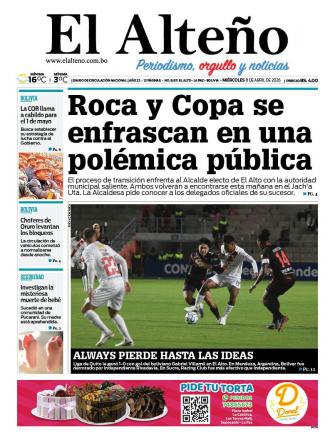 Portada del día de El Alteño 