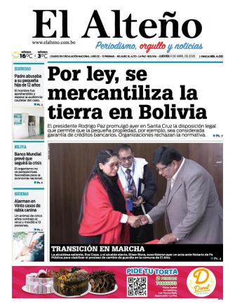 Portada del día de El Alteño 