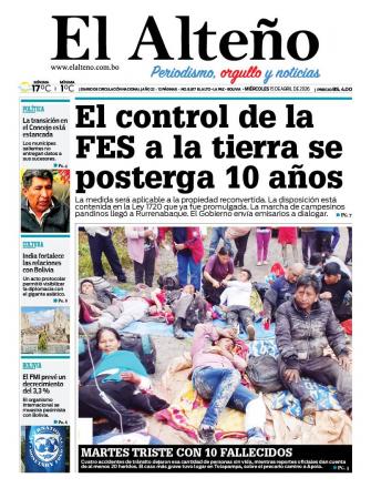 Portada del día de El Alteño 