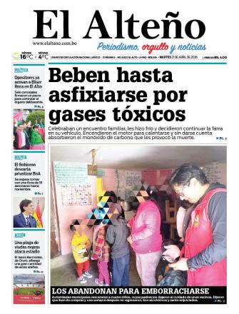 Portada del día de El Alteño 