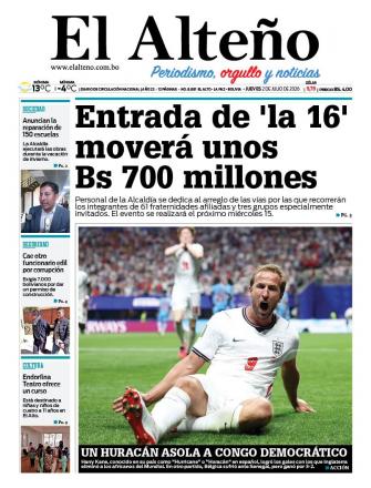 Portada del día de El Alteño 