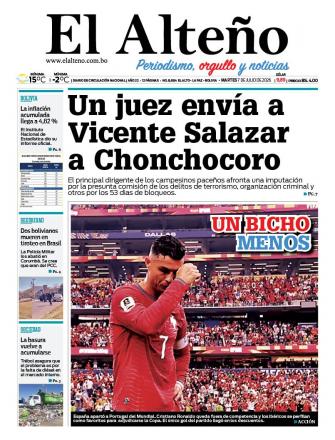 Portada del día de El Alteño 