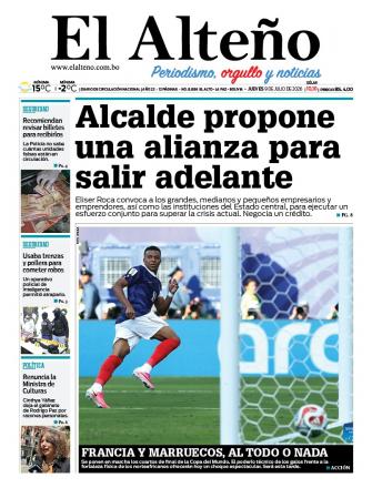 Portada del día de El Alteño 