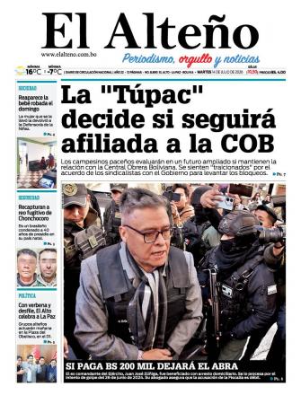 Portada del día de El Alteño 