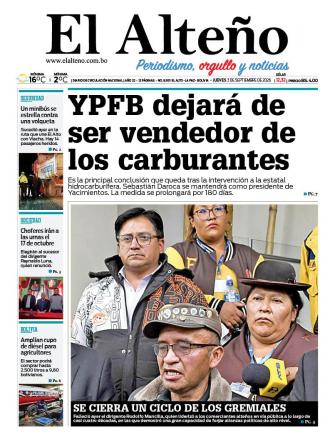Portada del día de El Alteño 