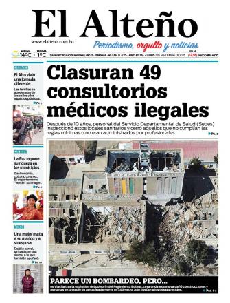 Portada del día de El Alteño 
