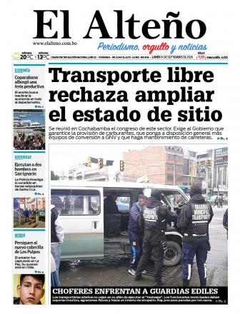 Portada del día de El Alteño 