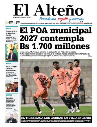 Portada del día de El Alteño 
