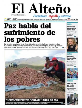 Portada del día de El Alteño 